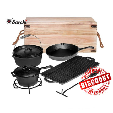 Desconto Hot Sale Pré-seasoned Camping Cast Iron Cookware